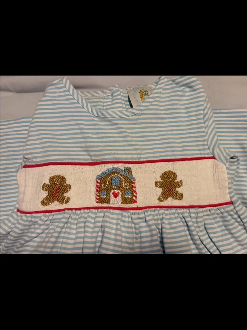 Smocking Dog: Girls Blue Stripe Smocked Gingerbread Dress